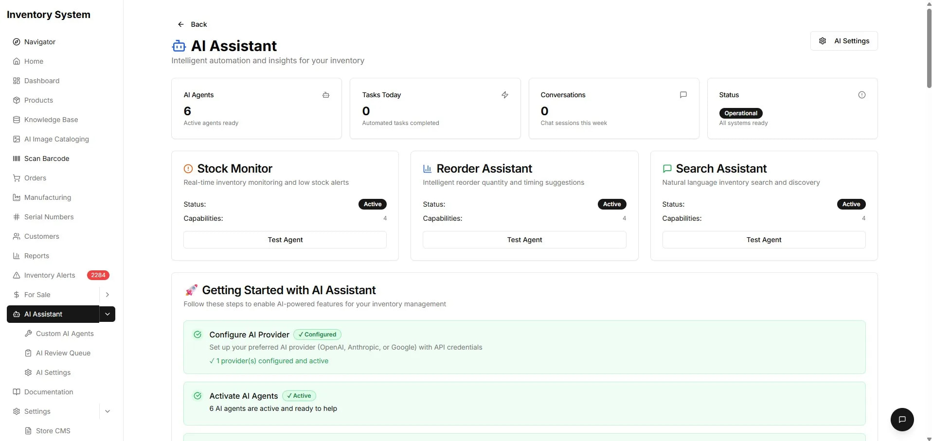 AI Assistant — natural-language operations over the live database.