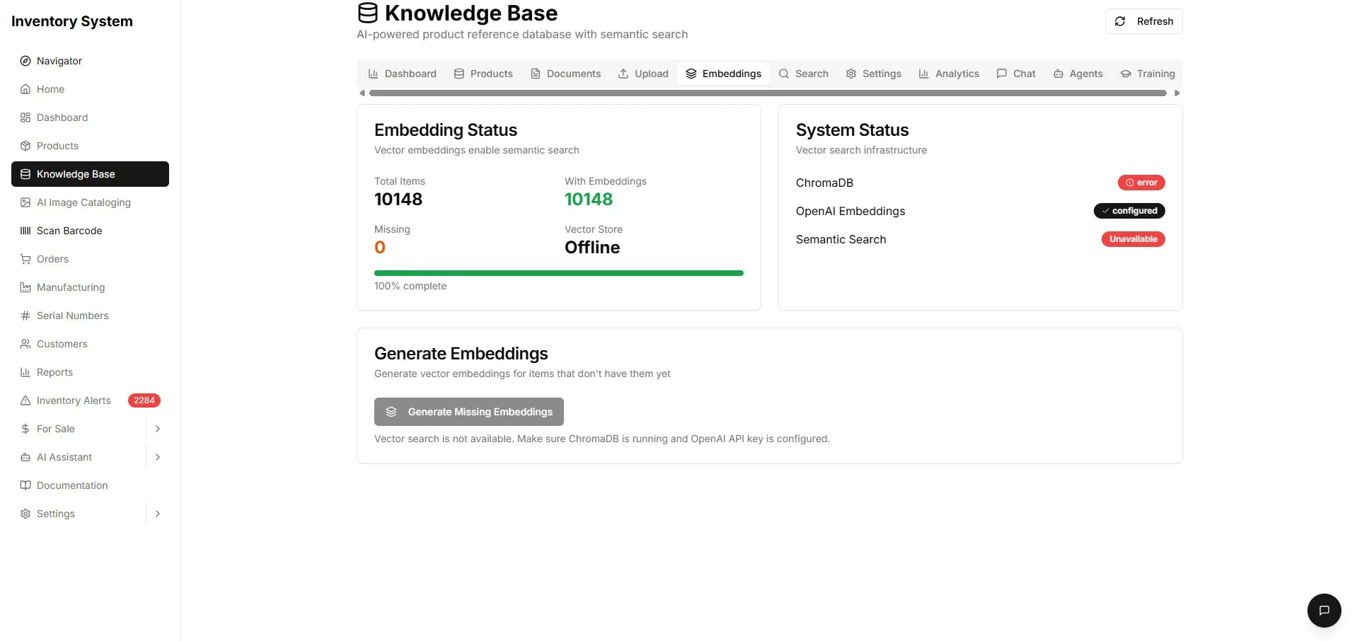 Knowledge Base — vector embedding pipeline over your documents.