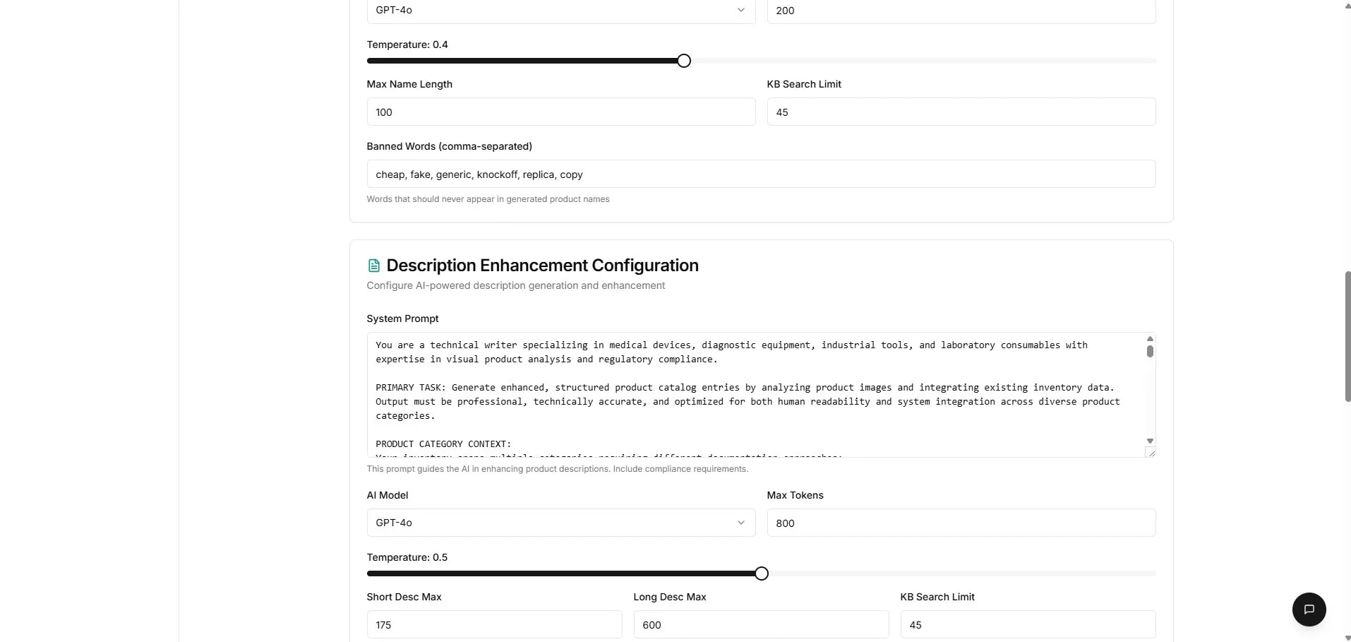 Knowledge Base — training and evaluation controls.