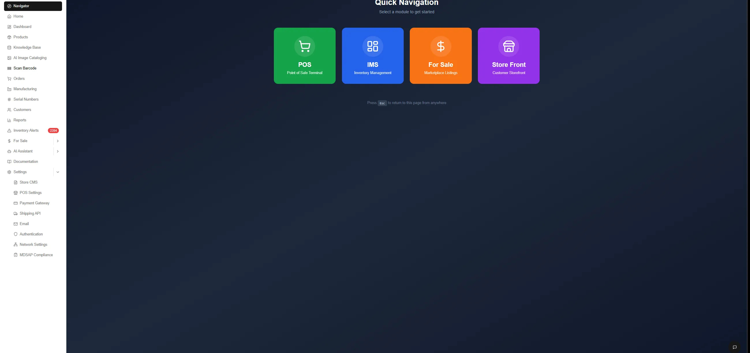 Quick Navigation — POS, inventory, marketplace listings, and customer storefront in one platform.