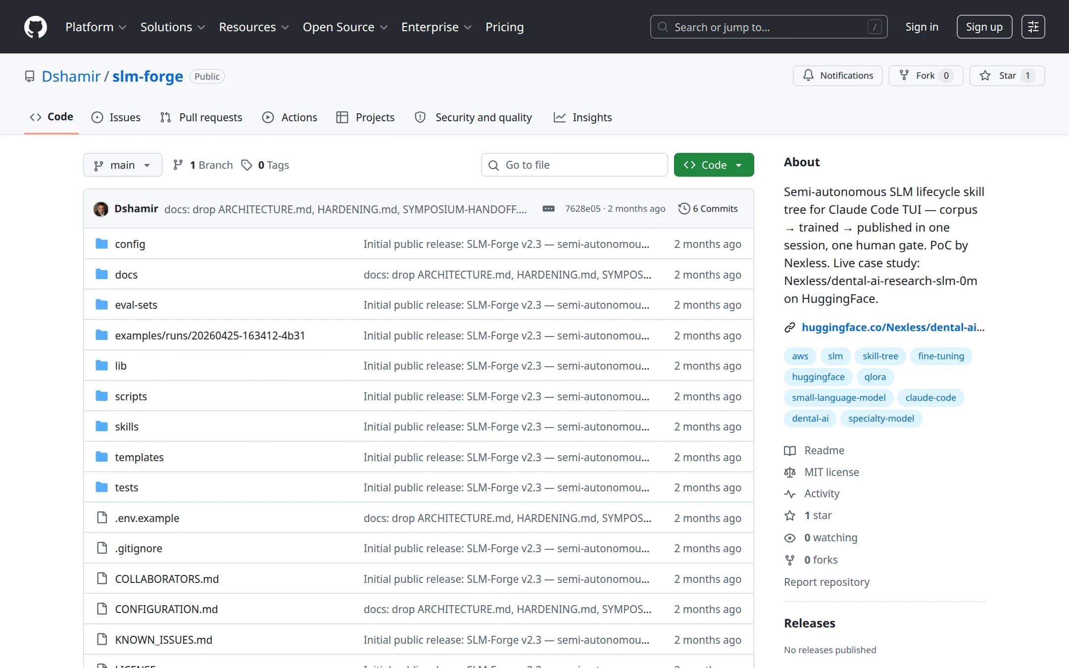 slm-forge — Semi-autonomous SLM lifecycle skill tree for Claude Code — corpus → trained → published in one session, with one human gate. The toolkit behind our forged models.
