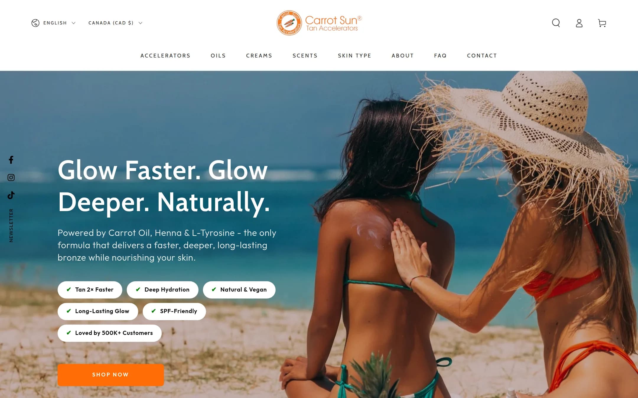 Carrot Sun — Natural tanning oils, accelerators & creams — multi-region storefront with full e-commerce stack