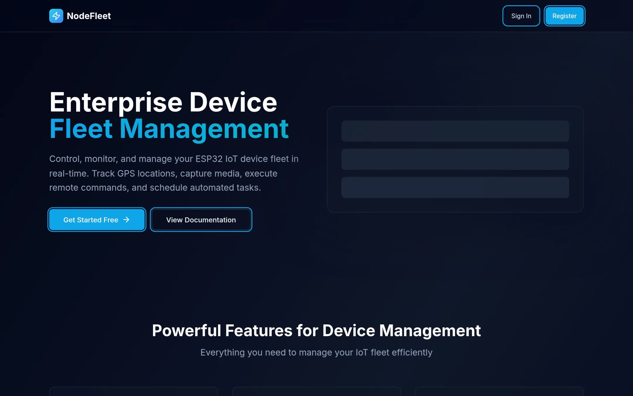 NodeFleet — Enterprise ESP32 IoT fleet management — real-time GPS tracking, media capture, remote commands, scheduled automation