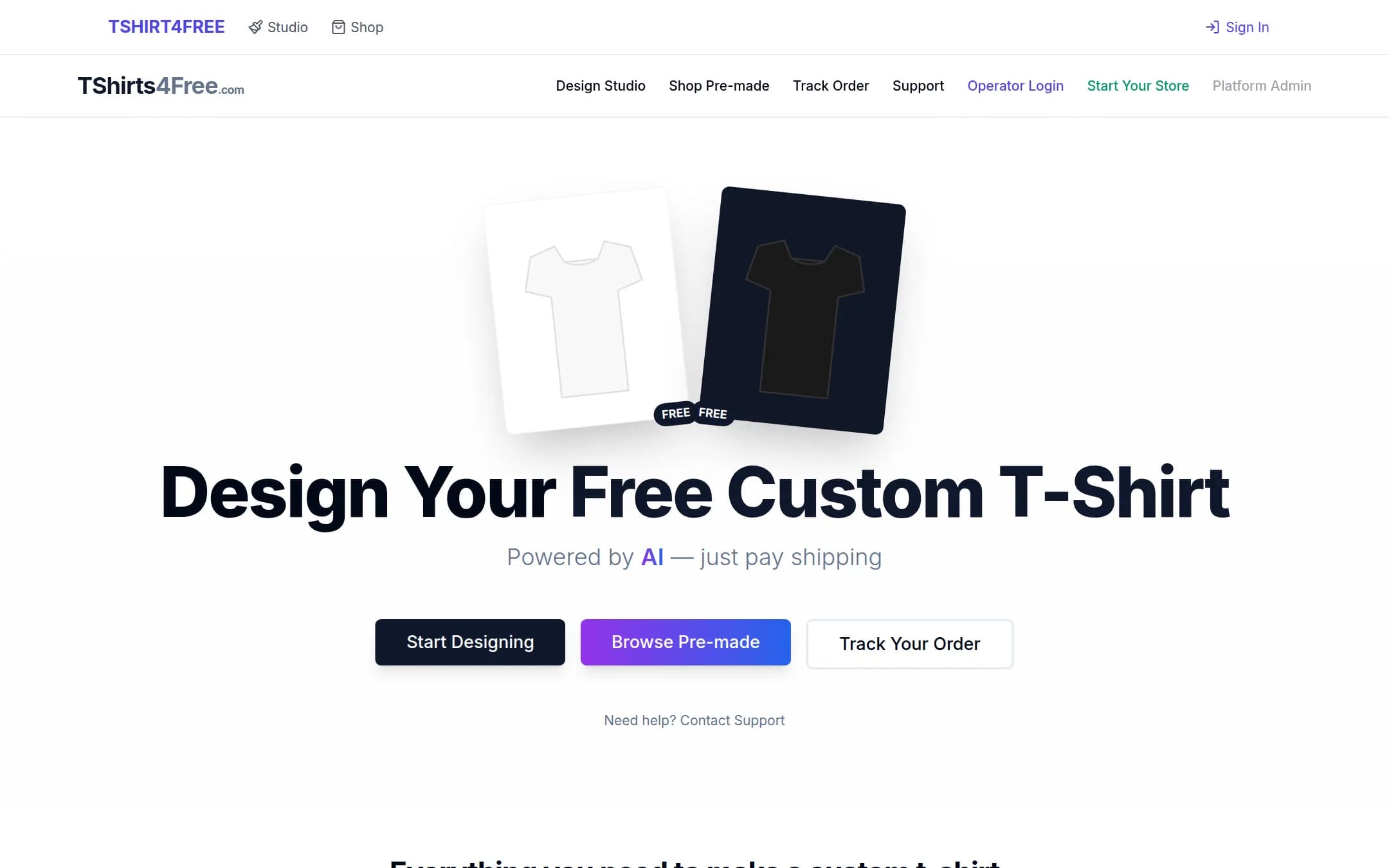 TShirt4Free — Design your free custom t-shirt with AI — print-on-demand pipeline, just pay shipping