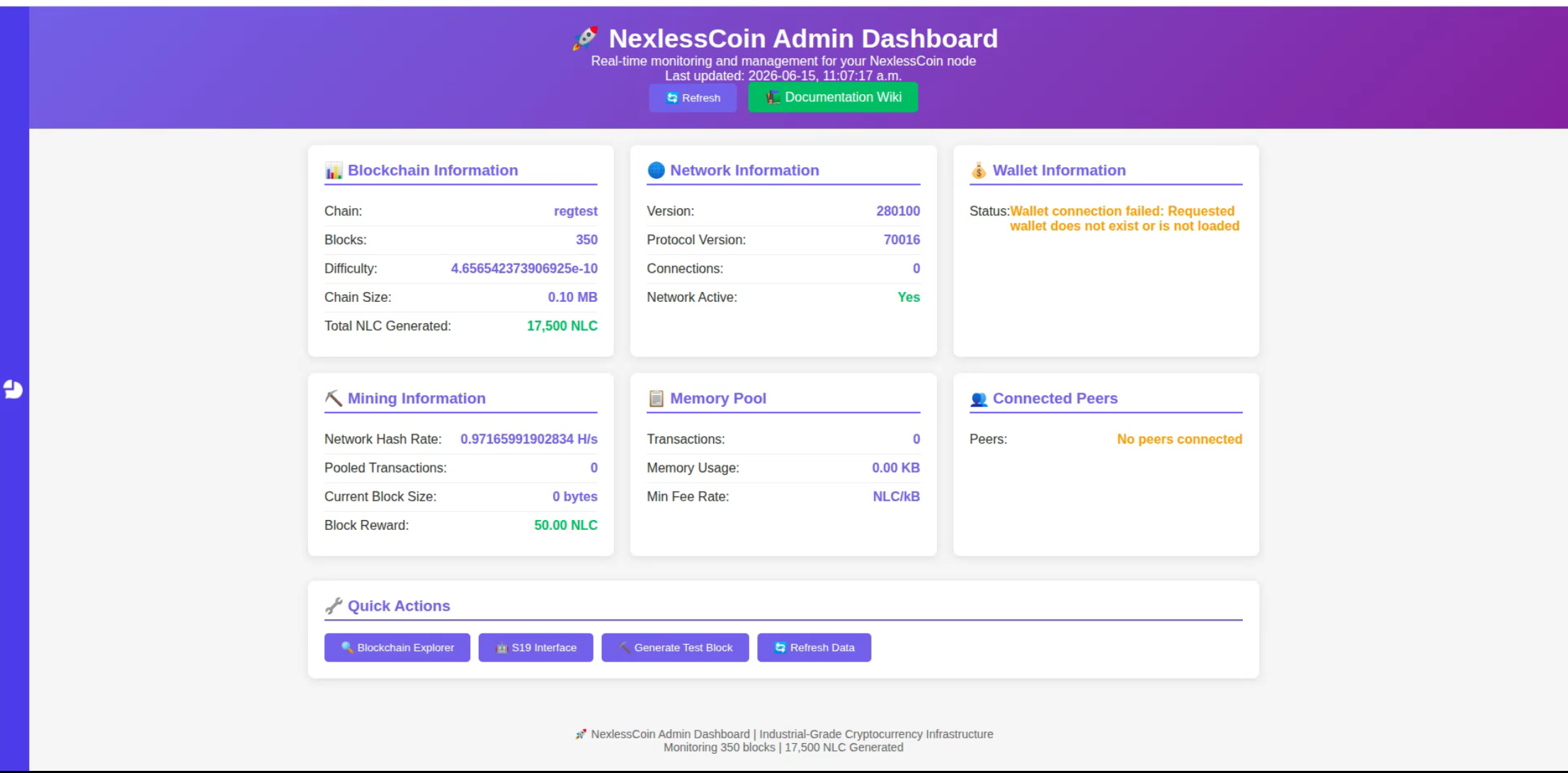 NexlessCoin — A sovereign Bitcoin Core–derived cryptocurrency running as a self-contained proof-of-concept. Nexless Coin (NLC) ships the full stack — SHA-256 blockchain, node admin dashboard, browser web wallet, and Stratum mining pool for real ASIC hardware — on a private, air-gapped network. Industrial-grade infrastructure, owned end to end.
